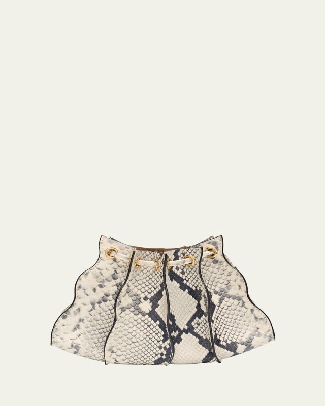 Adria Pleated Wave Snakeskin-Embossed Wristlet